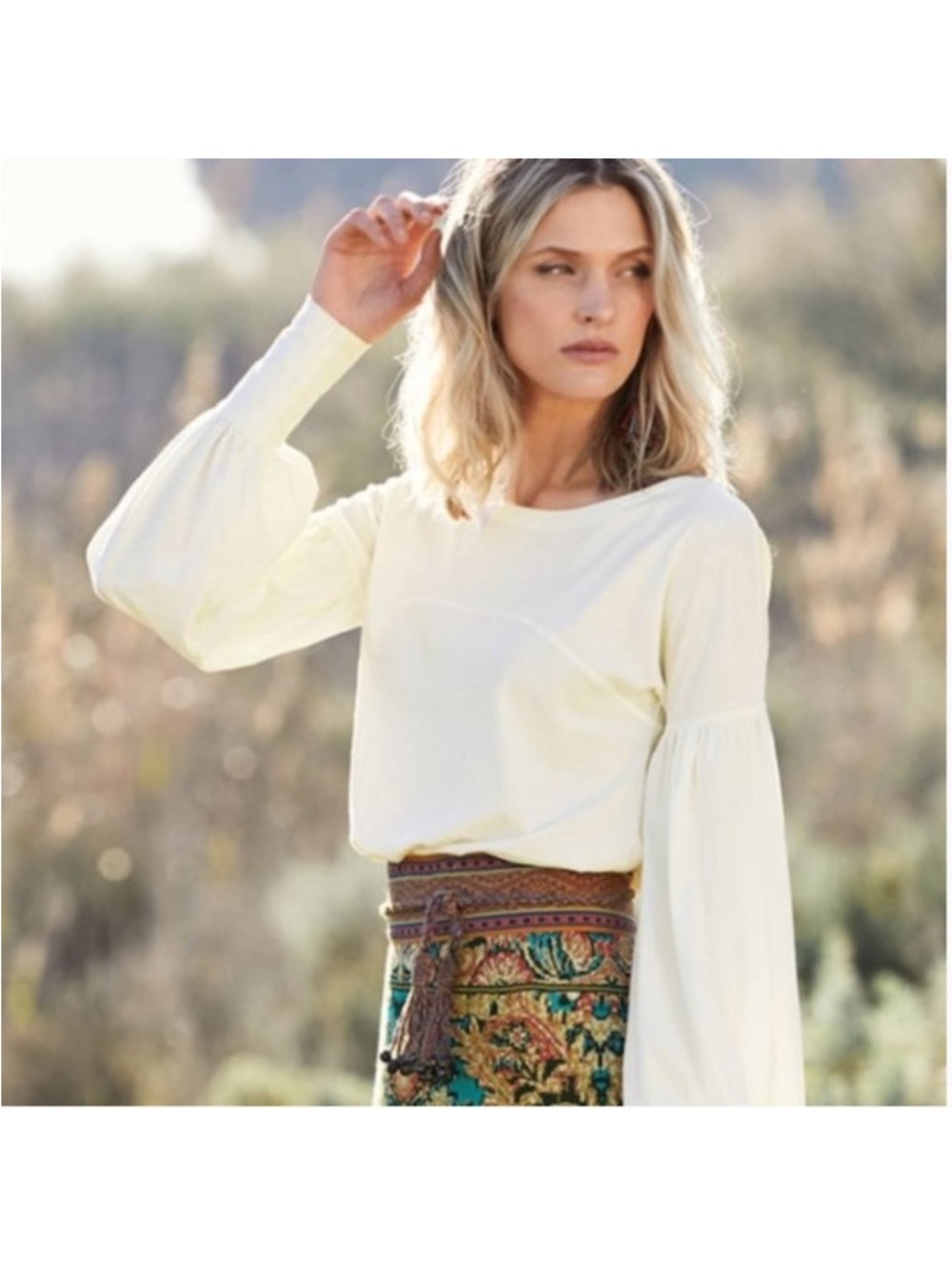 Peruvian Connection Pima Cotton Poet Top Bishop Sleeve Minimalist